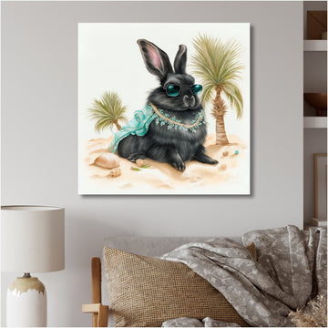 Bunny Sitting On The Beach - Rabbit Living Room Wall Art